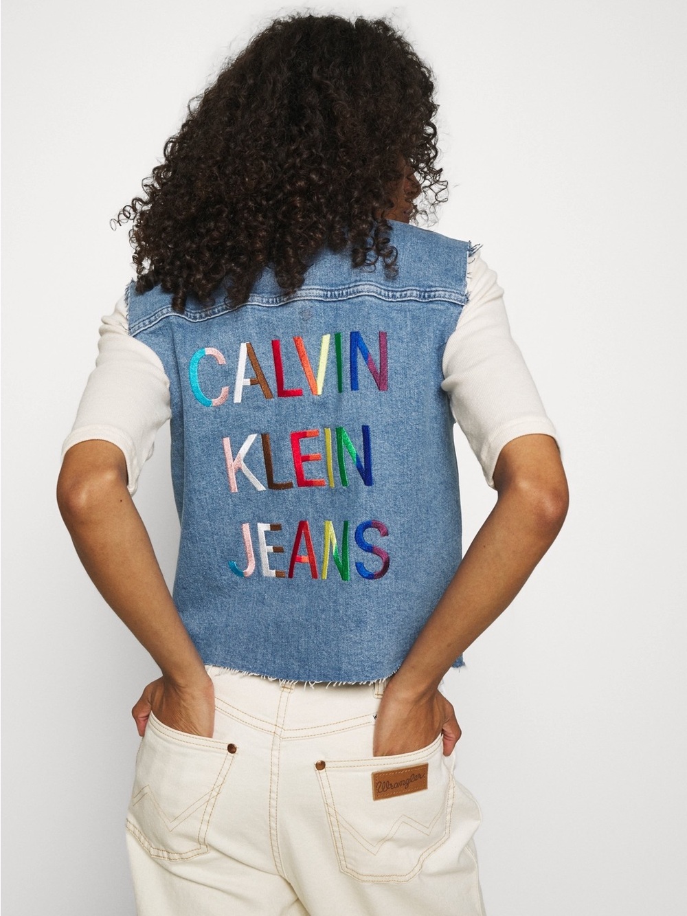 Calvin Klein Jeans Light Blue Denim Vest with Rainbow Logo size M